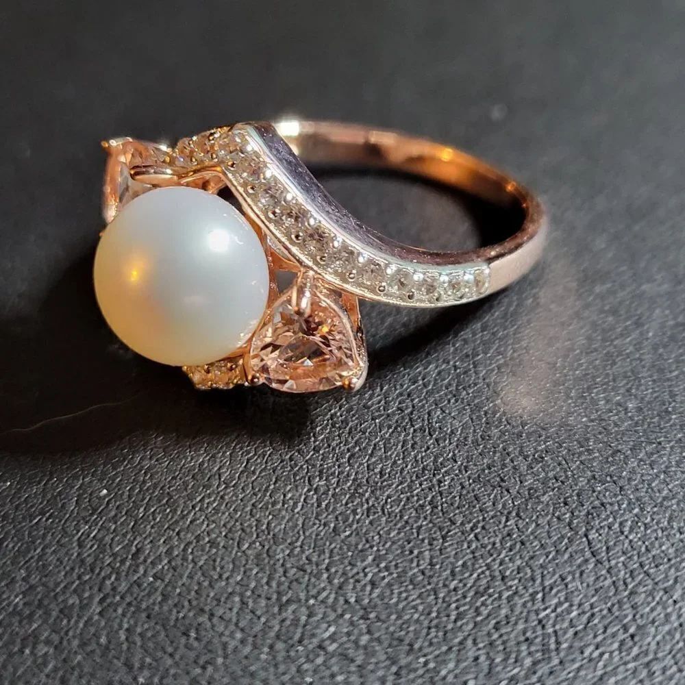 Freshwater Pearl Rose Gold Silver Ring